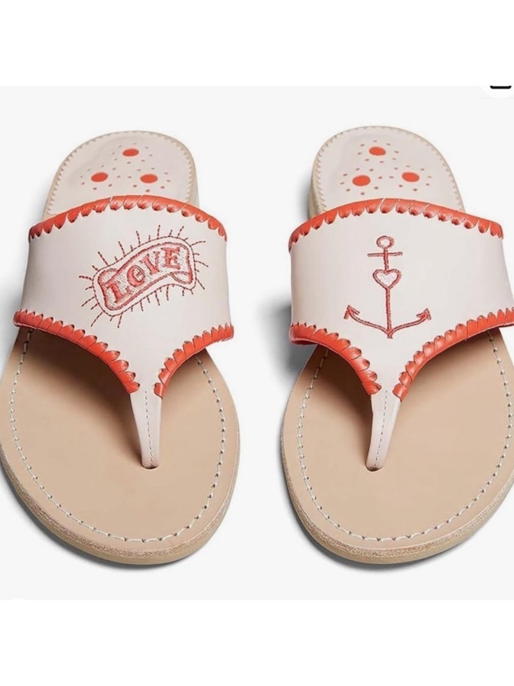 Like new Jack Rogers Womens Love Anchor Pink Leather Slip-On Thong Sandals